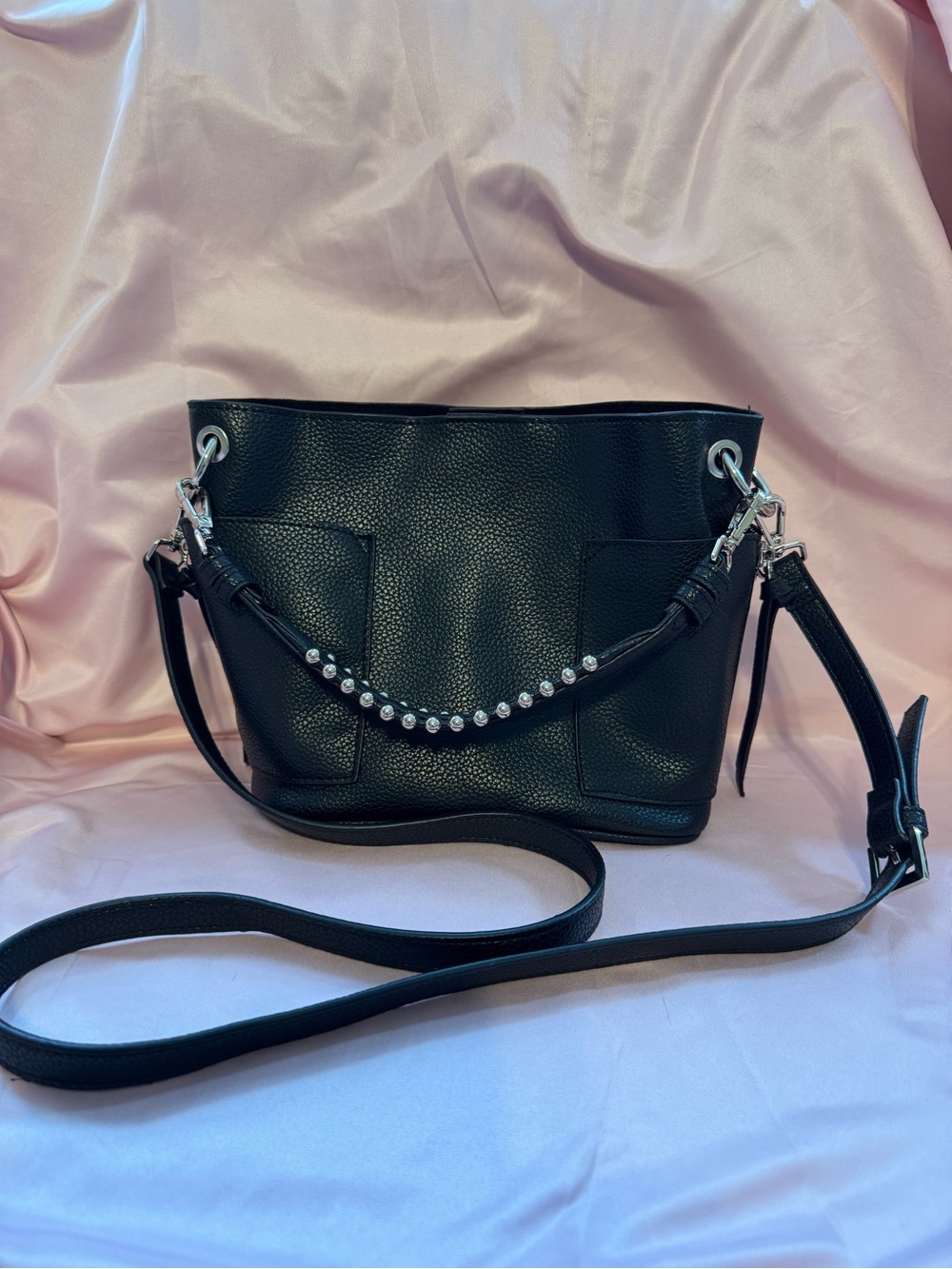 Steve Madden Black Pebbled Crossbody with Studded Handle